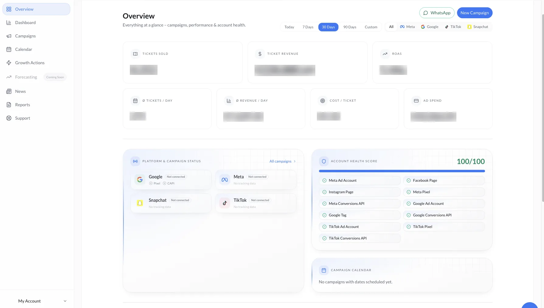 Client Hub: Übersicht mit Kennzahlen und Account-Health-Score