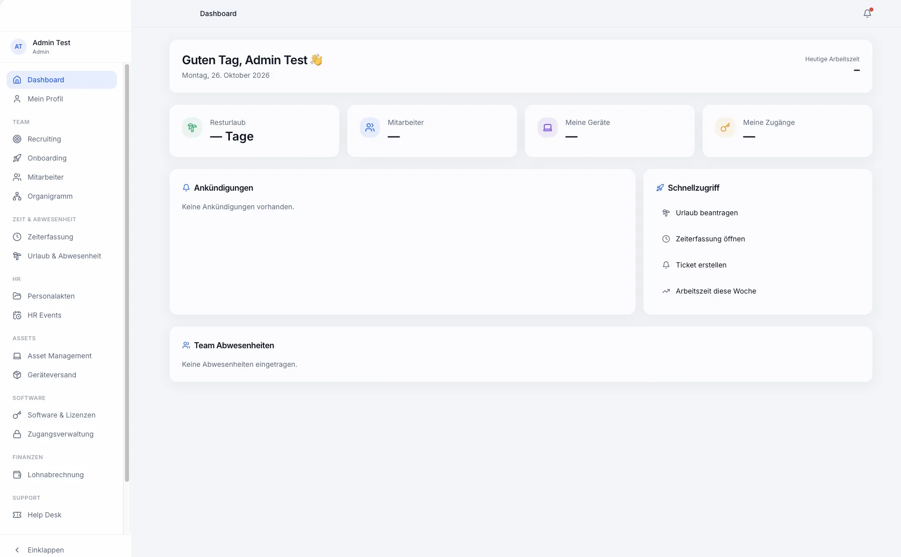 HR- und Admin-Portal: Dashboard